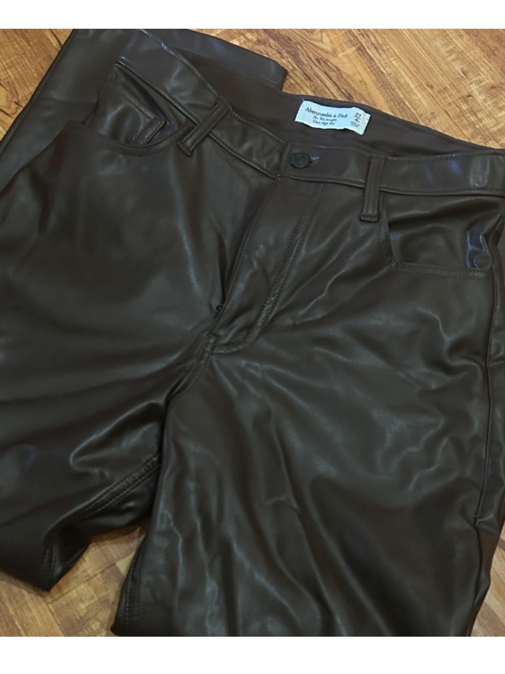 Abercrombie & Fitch Chocolate Brown Faux Leather High-Rise Pants